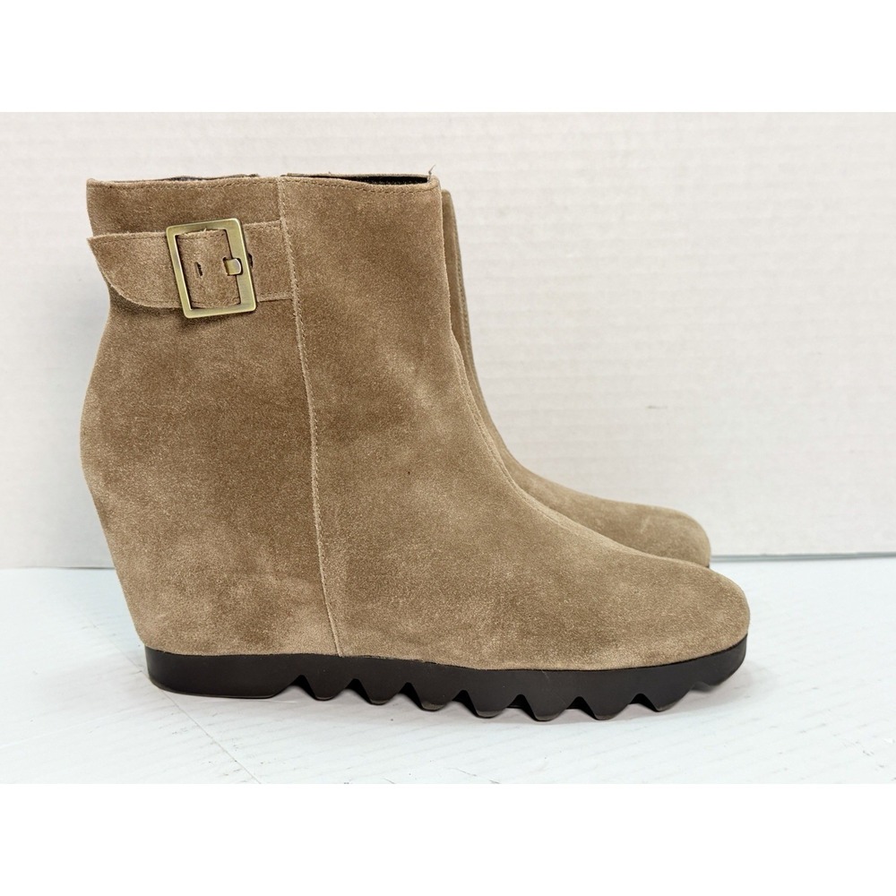 Aerosoles Confidential Tan Suede Wedge‎ Ankle Boots Buckle Zip Women's 7.5M